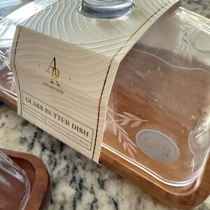 Artisan Glass Butter Dish with Wooden Base